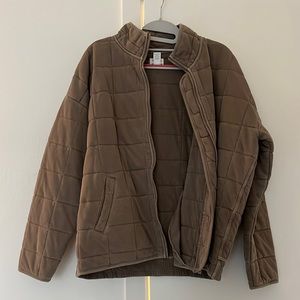 Green/tan quilted bomber jacket